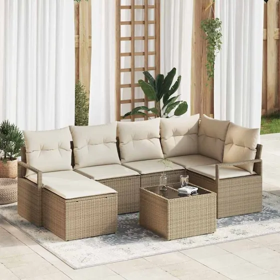 vidaXL Sofa Sæt 7 pc Beige og Creme med Opbevaring