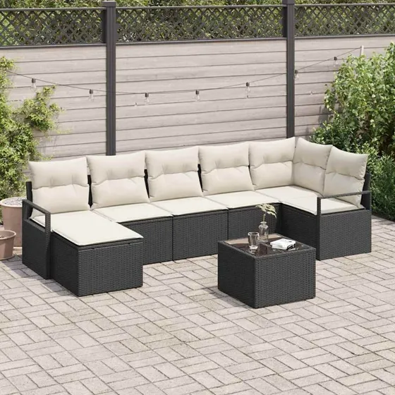 vidaXL Havesofa Sæt 8 stk med opbevaring Brun/Creme polyrattan