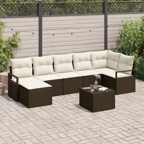 vidaXL Havesofa Sæt 8 stk med opbevaring Brun/Creme polyrattan