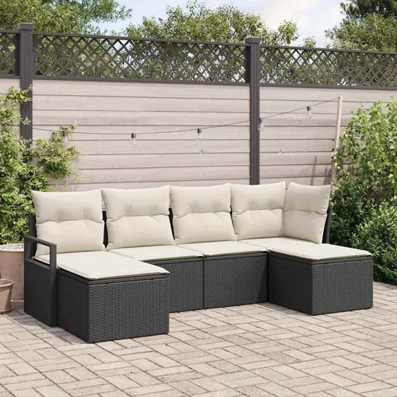 vidaXL Havesofa Sæt 6-pcs med Opbevaring, Sort og Cream Poly Rattan