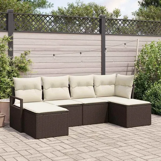 vidaXL Havesofa Sæt 6 pc Brun/Creme med Opbevaring