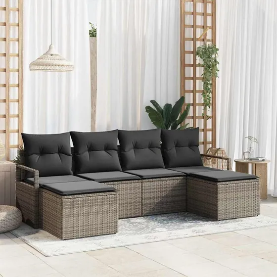 vidaXL Havesofa Sæt 6 stk Grå Poly Rattan med Opbevaring
