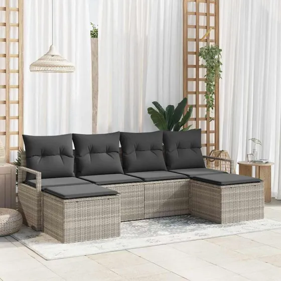 vidaXL Havesofa Sæt 6 stk Lysegrå Poly Rattan med Opbevaring