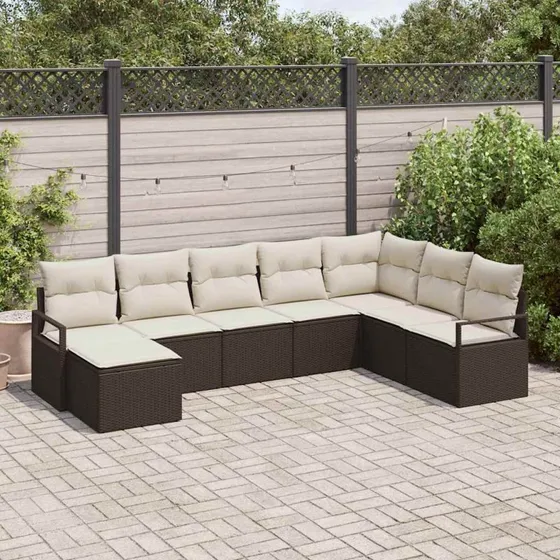 vidaXL Havesofa Sæt 8 stk Brun/Creme med Opbevaring