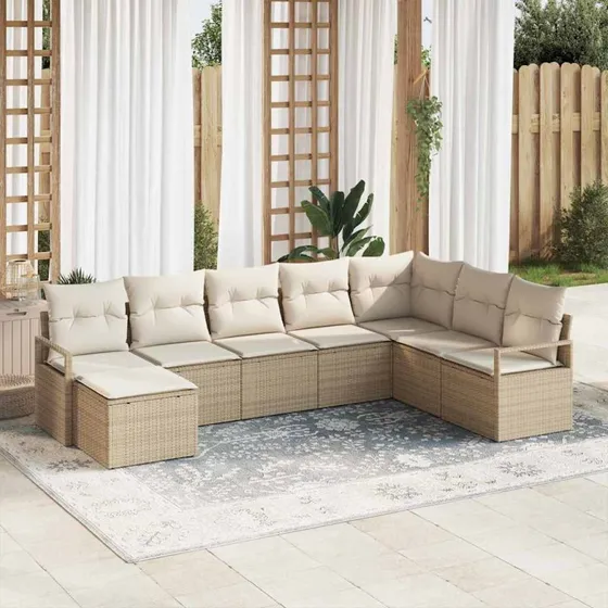 vidaXL Havesofa Sæt 8 stk Beige/Creme med Pude og Opbevaring