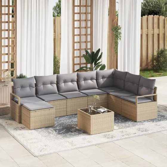 vidaXL Havesofa Sæt 9 pc Beige/Lys Grå Poly Rattan