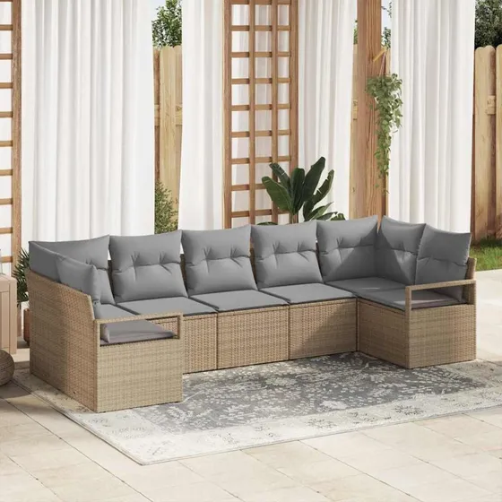 vidaXL Havesofa Sæt 7 pcs Beige/Lys Grå Polyrrattan