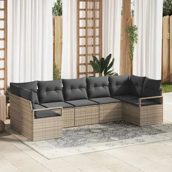 vidaXL Havesofa Sæt 7 stk Grå Poly Rattan med Opbevaring