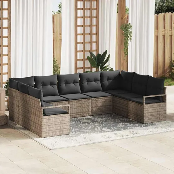 vidaXL Havesofa Sæt 9 stk Grå Poly Rattan med Opbevaring