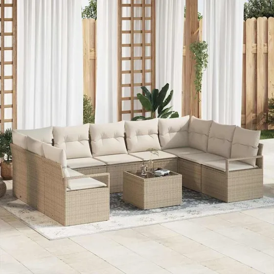 vidaXL Havesofa Sæt 10 pcs Beige/Creme med Opbevaring