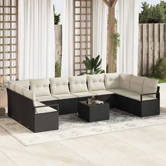 vidaXL Havesofa Sæt 11 pcs Brun/Creme med Opbevaring