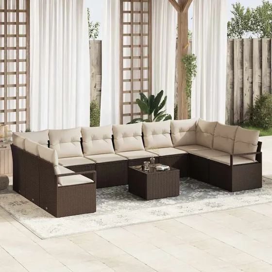 vidaXL Havesofa Sæt 11 pcs Brun/Creme med Opbevaring
