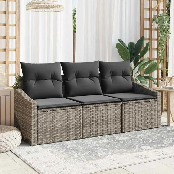 vidaXL Havesofa Sæt 3-pcs Grå Poly Rattan med Opbevaring