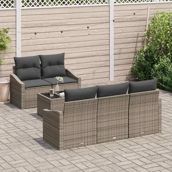 vidaXL Grå Poly Rattan Havesofa Sæt 6-pces med Opbevaring