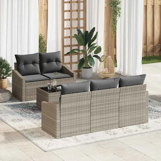 vidaXL Havesofa Sæt 6 stk Lysegrå/Mørkegrå Poly Rattan