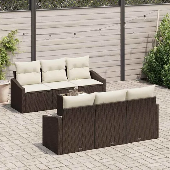 vidaXL Havesofa Sæt 7 stk Brun/Creme Poly Rattan med Opbevaring