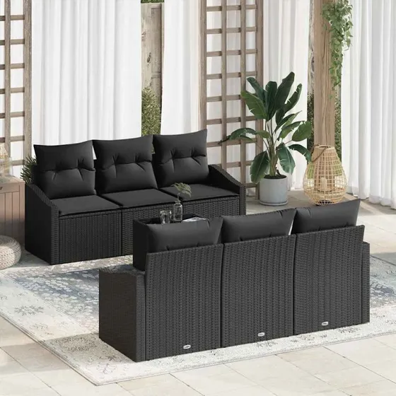 vidaXL Sofa Sæt 7 pc med Opbevaring, Sort Poly Rattan