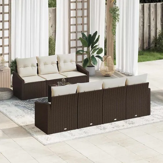 vidaXL Havesofa Sæt 8 del, Brun og Creme, med opbevaring, polyrattan