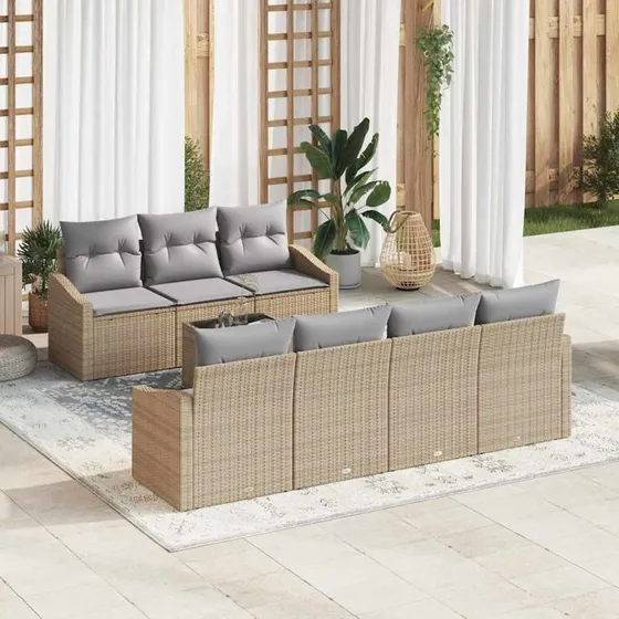 vidaXL Havesofa Sæt 8 del, Beige og Grå, PolyRattan, 55 x 55 x 37 cm