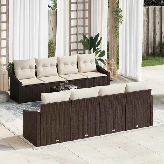 vidaXL Havesofa Sæt 7 stk Brun/Creme med Opbevaring, Poly Rattan