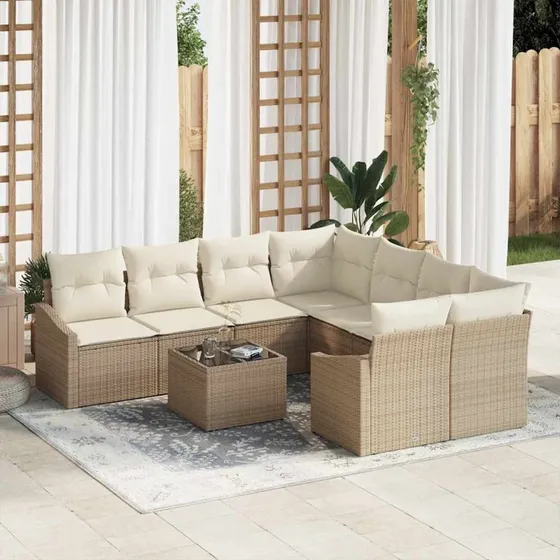 vidaXL Havesofa Sæt 9 dels Beige og Creme Poly Rattan