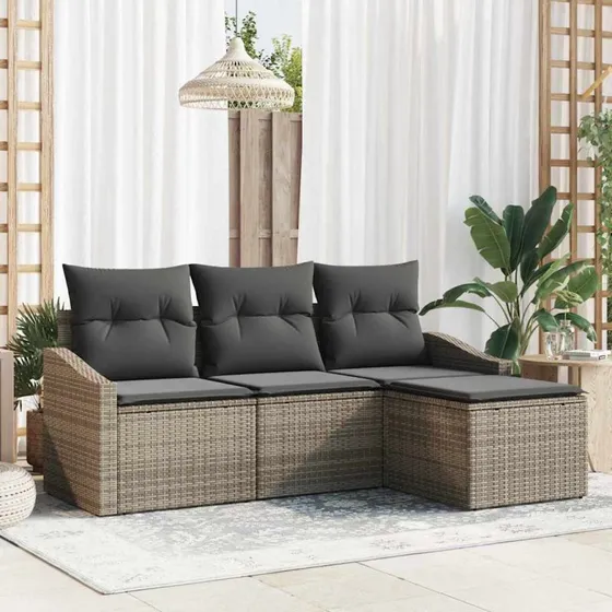 vidaXL Grå Poly Rattan Havesofa Sæt 4-Personer med Opbevaring