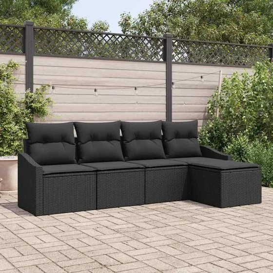 vidaXL Sofa Sæt 5-pcs Sort Poly Rattan med Opbevaring