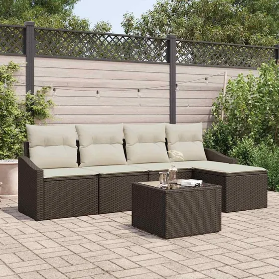 vidaXL Sofa Sæt 6 pc Brun/Creme med Opbevaring