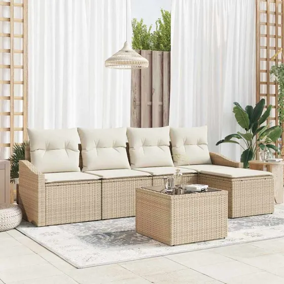 vidaXL 6-delers havemøbelset med pude og opbevaring, beige og creme