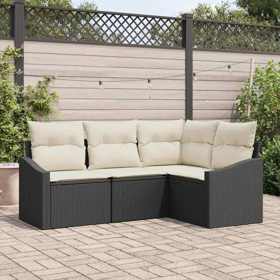 vidaXL Havesofa Sæt 4-deligt Sort og Hvid PolyRattan med Opbevaring