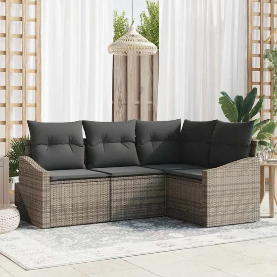 vidaXL Havesofa Sæt 4-pc Grå Poly Rattan med Opbevaring