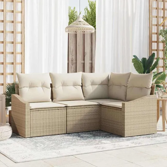 vidaXL Havesofa Sæt 4-deligt Beige og Hvid med Opbevaring