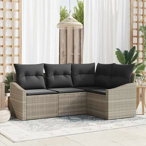 vidaXL Havesofa Sæt 4 pc Lysegrå PolyRattan med Opbevaring