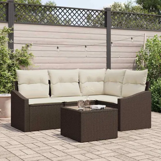 vidaXL Havesofa Sæt 5 pcs Brun og Creme PolyRattan
