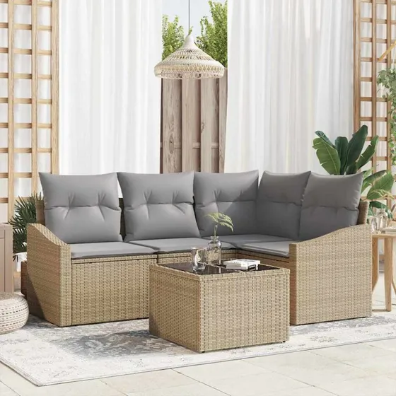 vidaXL Havesofa Sæt 5 pcs Beige og Lys Grå PolyRattan