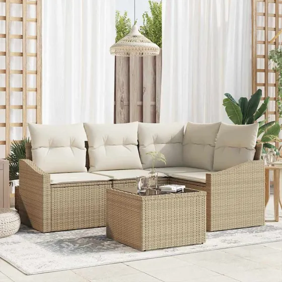 vidaXL Havesofa Sæt 5 pc Beige/Creme PolyRattan