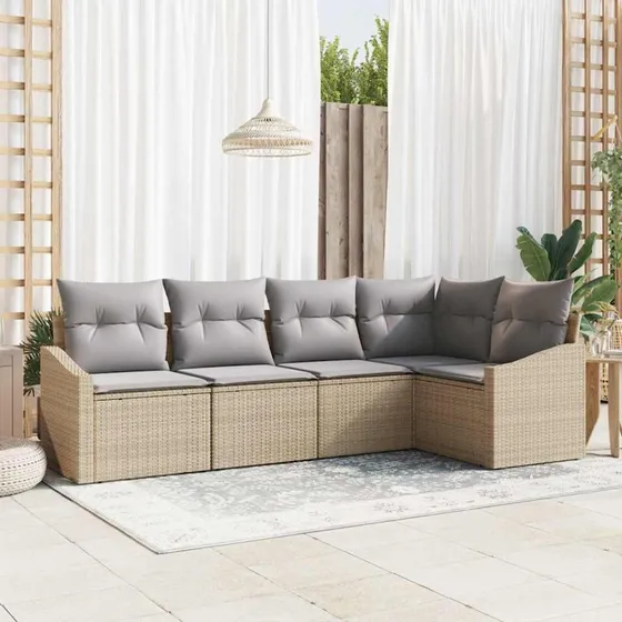 vidaXL Havesofa Sæt 5 pc Beige og Lys Grå PolyRattan