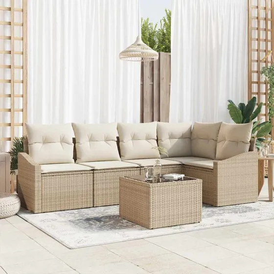vidaXL Havesofa Sæt 6 pc Beige/Creme Polyrrattan
