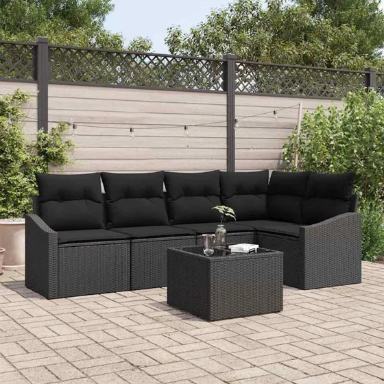 vidaXL Havesofa Sæt 6 pcs Sort Poly Rattan med Opbevaring