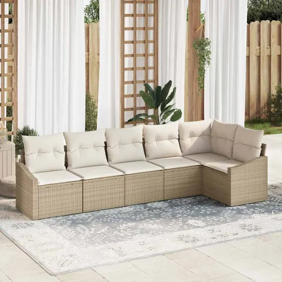 vidaXL Havesofa Sæt 6-pces Beige og Hvid Poly Rattan med Opbevaring