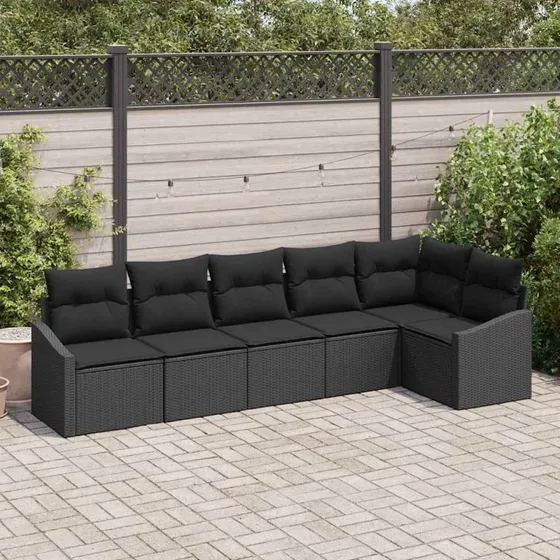 vidaXL Havesofa Sæt 6-pc Sort Poly Rattan med Opbevaring