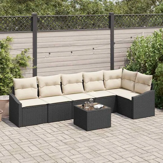 vidaXL Havesofa Sæt 7 del, Brun og Creme, polyrattan
