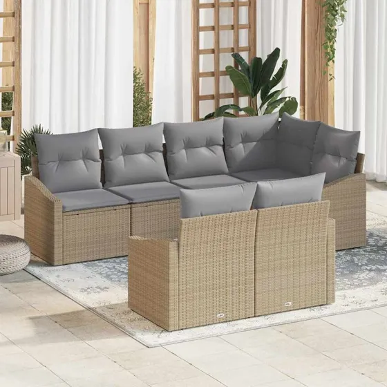 vidaXL Havesofa Sæt 7 stk Beige og Lys Grå Polyrrattan