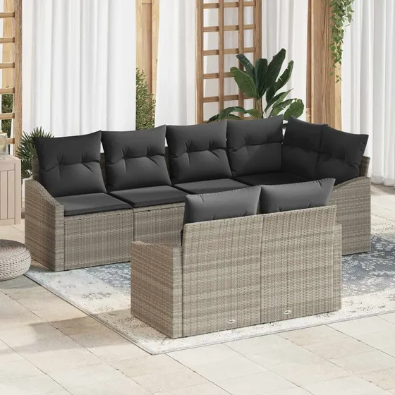 vidaXL Havesofa Sæt 7 pcs Lysegrå med Opbevaring