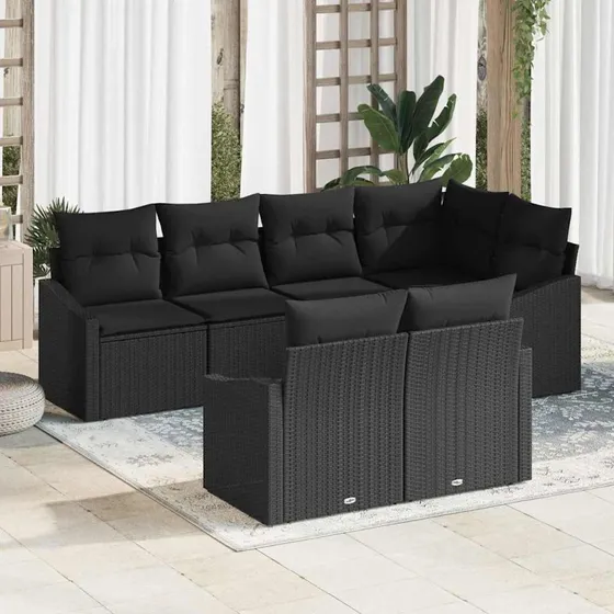 vidaXL Havesofa Sæt 7-del, Sort Poly Rattan med Opbevaring