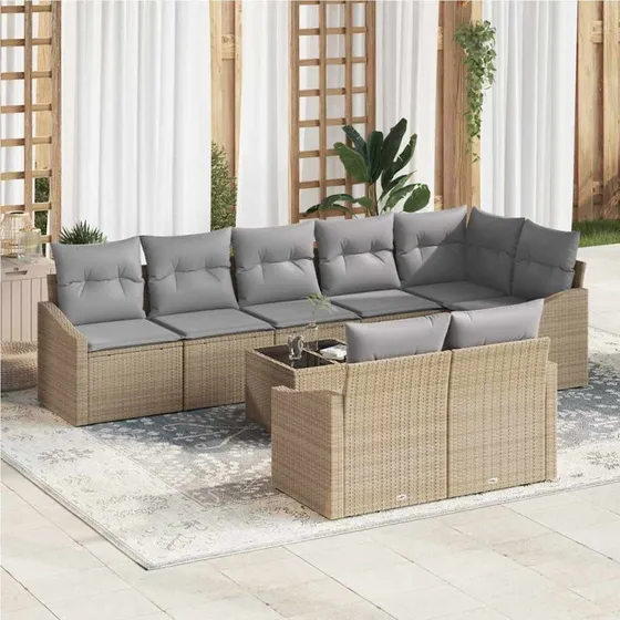 vidaXL Havesofa Sæt 9 pc Beige/Lys Grå Polyrrattan
