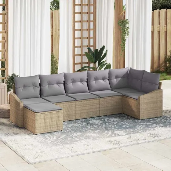 vidaXL Havesofa Sæt 7 pcs Beige/Lys Grå Poly Rattan