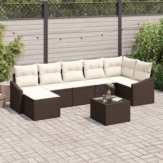 vidaXL Havesofa Sæt 8 pc Brun/Creme PolyRattan