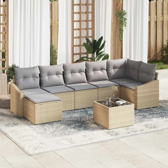 vidaXL Havesofa Sæt 8 pcs Beige/Lys Grå Poly Rattan