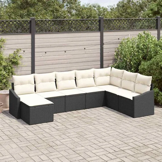 vidaXL Havesofa Sæt 8-del, Sort og Cream, PolyRattan & Stål